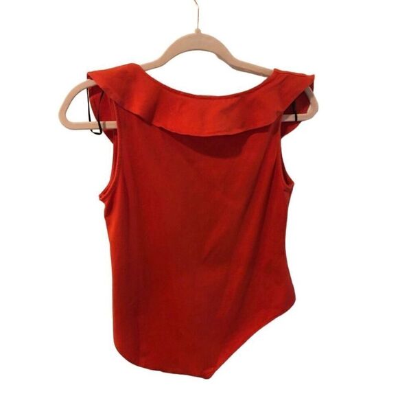 H&M L Ruffled Stretchy Halter V Neck Ruffled Orange Bodysuit - Picture 3 of 10